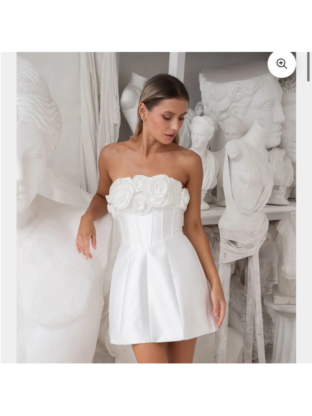 Aliya the Label Tehanni Strapless White Rose-Trim Mini Dress